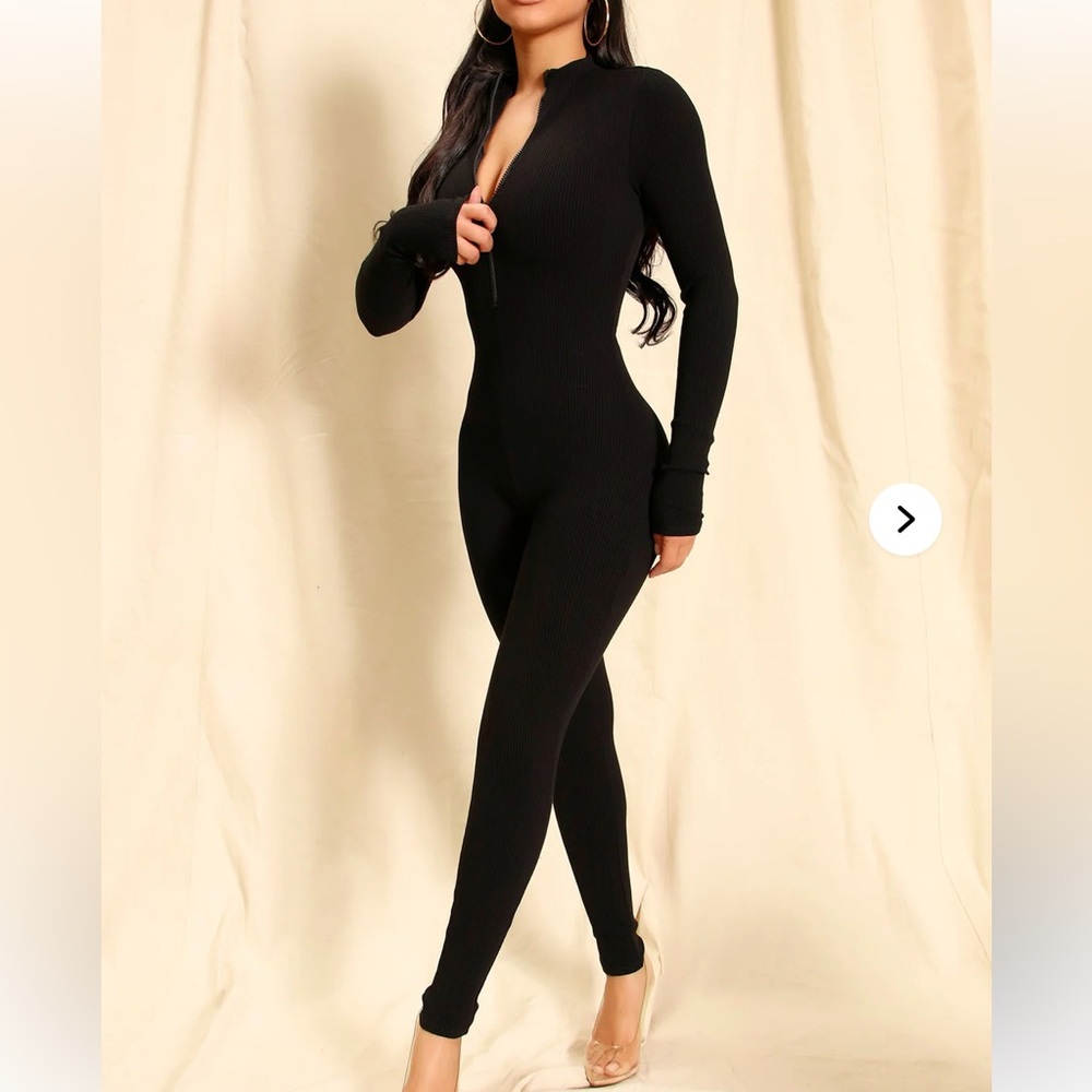 Fashion Nova Sabrina Snatched BLACK Long Sleeve  Jumpsuit